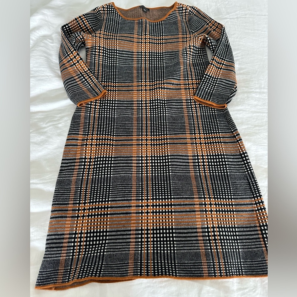 Ann Taylor black orange and white plaid dress